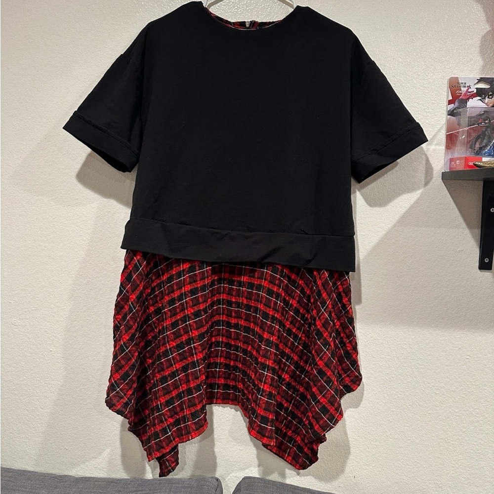 Zara t shirt dress - black and red checker